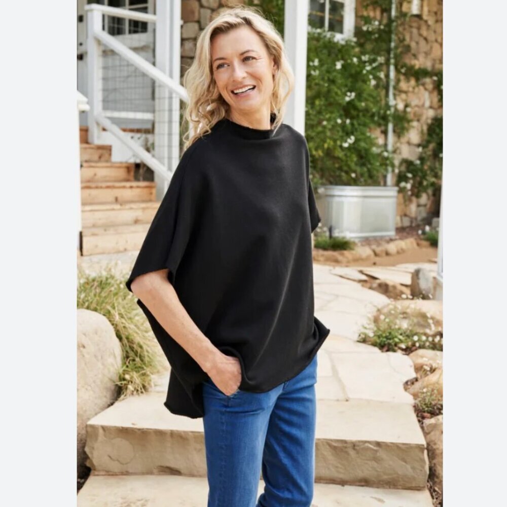Frank & Eileen Audrey Funnel Neck Cotton Capelet Sweatshirt Size: OS Black - Picture 2 of 16